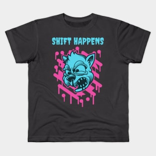 Shift Happens Funny Toon Wolf Design Neon Variant Kids T-Shirt